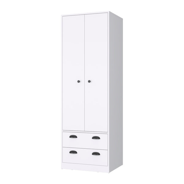 English Elm Denton White Armoire with Hanging Rod, Two Spacious Drawers & Stylish Handles for Organized Storage B128S00122