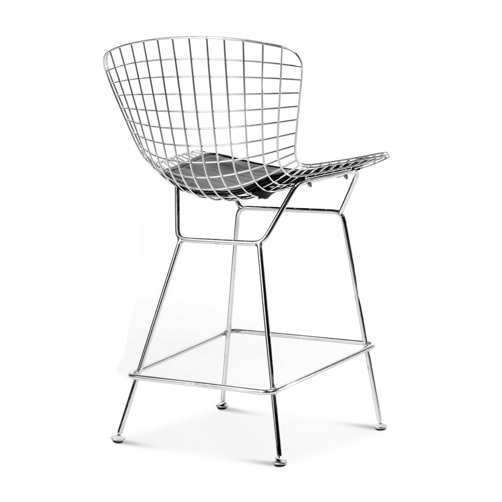 English Elm Set of Two Bertoia Bar Stools Chrome Frame with PU Leather Seat Pad, Stainless Steel, Sleek 35" H Design B353P369873