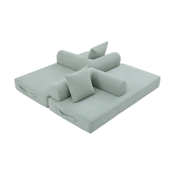 English Elm UNITED modular foldable sofa with metal frame, corduroy upholstery, side pocket & quick assembly convenience Mint Blue W1568P375643