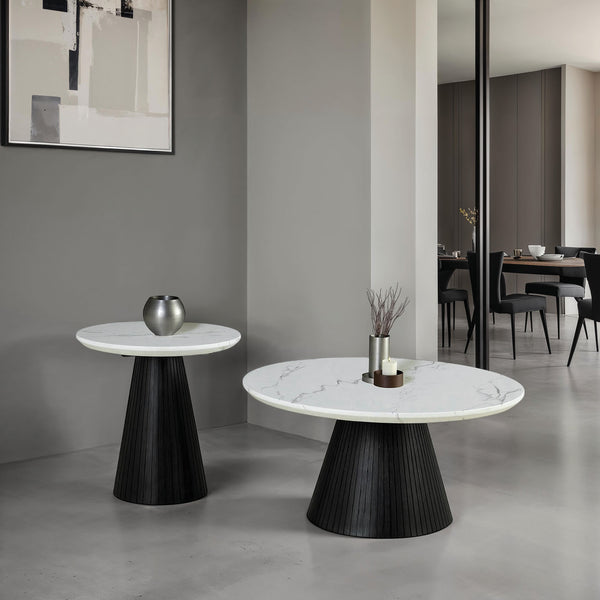 English Elm Contemporary 3-Piece Table Set With Round Faux Marble Cocktail & End Tables For Modern Living Spaces B2741S00647