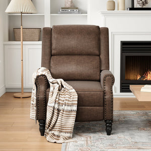 English Elm Faux Leather Pushback Recliner Coffee — Easy Tool-Free Setup, Lumbar Support, Soft Cleanable Finish T3623P379801