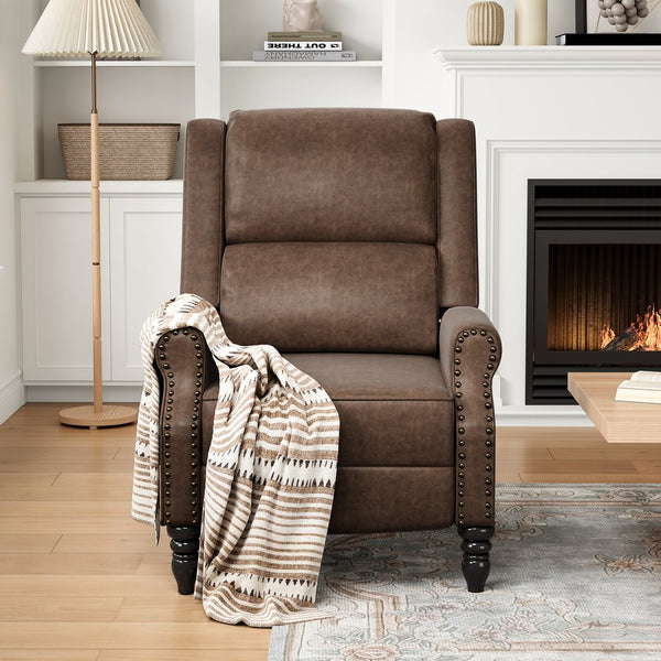 English Elm Faux Leather Pushback Recliner Coffee — Easy Tool-Free Setup, Lumbar Support, Soft Cleanable Finish T3623P379801