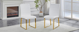 English Elm 2-pack Pu Leather Dining Chairs with Iron Legs and Foam Cushion for Home or Office White+Gold W2920P294518