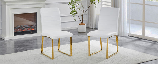 English Elm 2-pack Pu Leather Dining Chairs with Iron Legs and Foam Cushion for Home or Office White+Gold W2920P294518