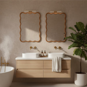 English Elm Yellowish Solid Wood 30"x40" Wavy Rectangle Mirror with Rustic Grain, Tempered Glass, Easy Installable W2203P389069