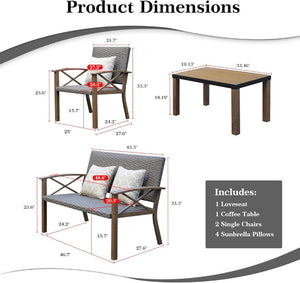 English Elm Aluminum Outdoor Conversation Set Pe Wicker 4 Piece Patio Sofa with Quick Dry Cushions W1859S00179