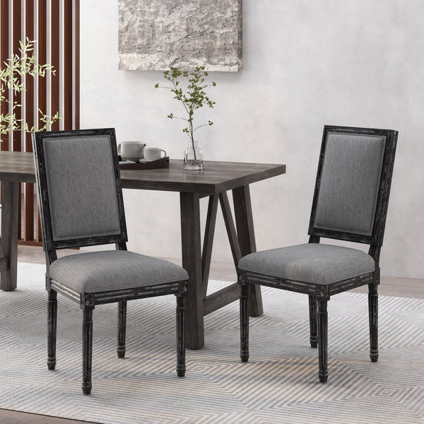 English Elm Christopher Knight Home® - DINING Chair Set of 2 French Country Upholstered Dining Chairs with Fluted Legs and Weathered Finish Grey 71237.00GRY