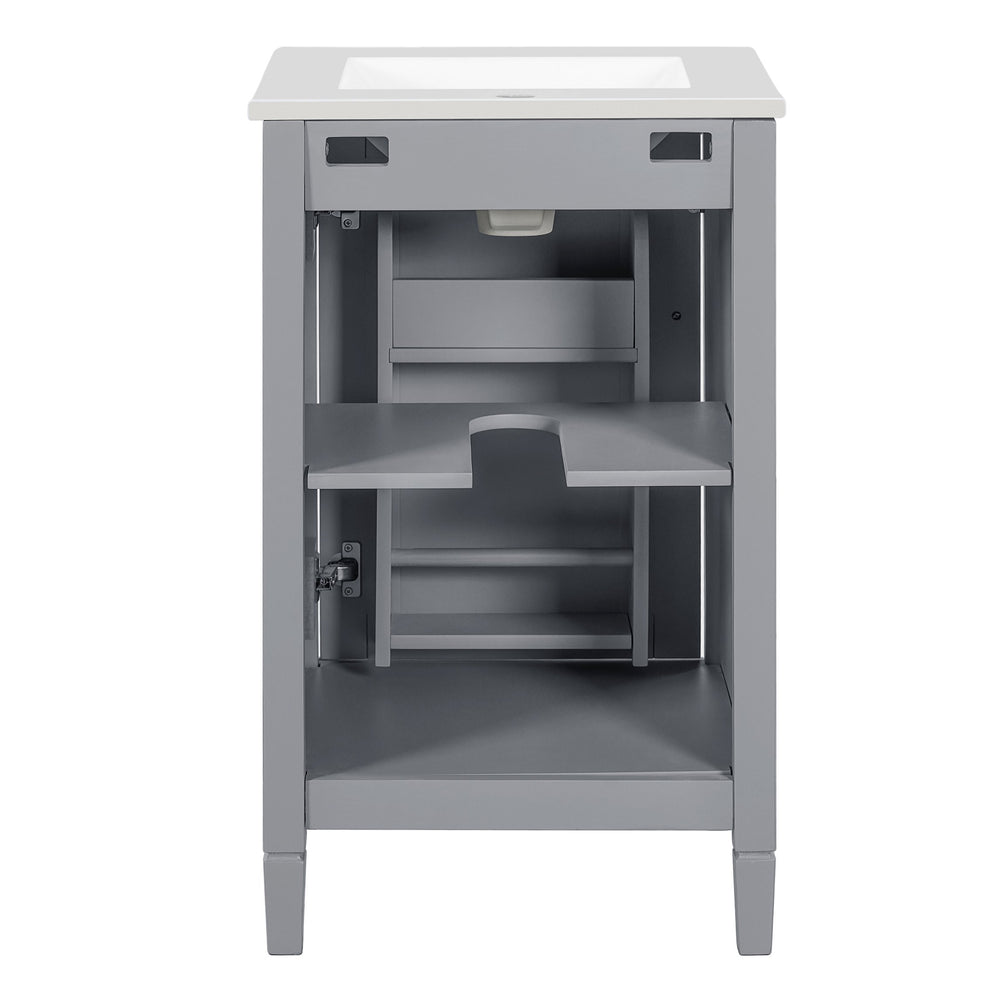 English Elm 20" Gray Bathroom Vanity with Ceramic Sink, Soft-Close Door, U-Shaped Adjustable Shelf & Door Storage Rack for Small Spaces N729P299364E
