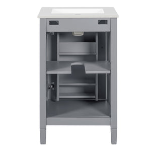 English Elm 20" Gray Bathroom Vanity with Ceramic Sink, Soft-Close Door, U-Shaped Adjustable Shelf & Door Storage Rack for Small Spaces N729P299364E
