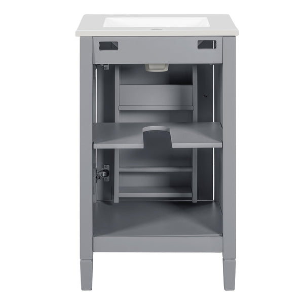 English Elm 20" Gray Bathroom Vanity with Ceramic Sink, Soft-Close Door, U-Shaped Adjustable Shelf & Door Storage Rack for Small Spaces N729P299364E
