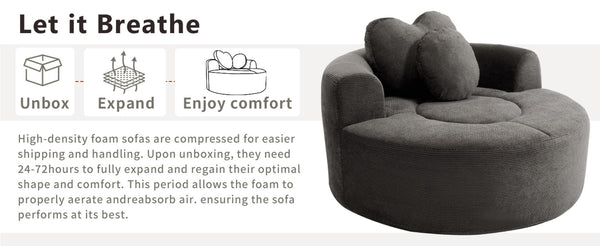 English Elm Round Cloud Sofa Bed Waffle Fabric Memory Foam Convertible Couch for Small Space Living Black+ Gray W3224P492085