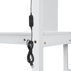 English Elm Wood Twin Loft Bed with Built-In L-Desk, LED Lighting, Staircase Storage, Shelves & Cabinets White N7090000470K