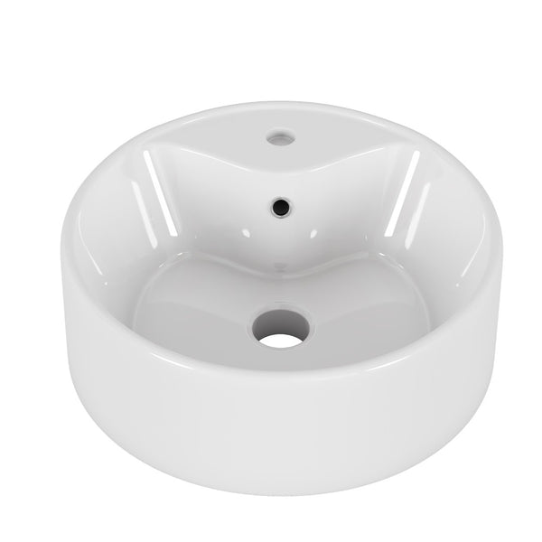 English Elm Bathroom Ceramic Vessel Sink Round Glossy White Bowl Above Counter Vanity Basin W3151P266231
