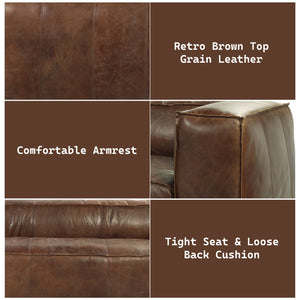 English Elm Brancaster Retro Brown Top Grain Leather Living Room Set w/ Aluminum Accents, 4-Piece, Vintage Comfort B2726S00446