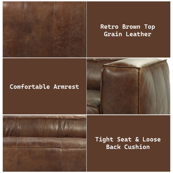 English Elm Brancaster Retro Brown Top Grain Leather Living Room Set w/ Aluminum Accents, 4-Piece, Vintage Comfort B2726S00446