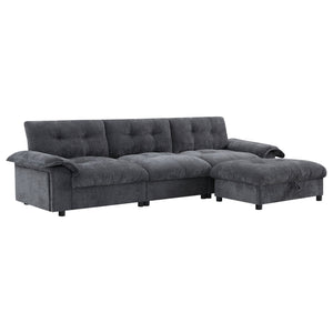 English Elm 104*60" Sectional Sofa with Hidden Ottoman Storage, Tufted Chenille, USB Ports, Cup Holder Dark Gray N723S9806E