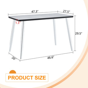 English Elm Modern Marble Look Glass Top Dining Table Slim Silver Legs Seats Six Minimalist W1151S04620