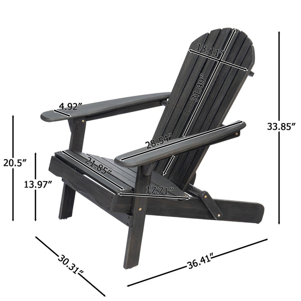 English Elm Christopher Knight Home® - Folding Adirondack Chair Acacia Wood Outdoor Lounge Seat with Slatted Back, Wide Arms, Durable Comfort DARK GREY N770P358873B