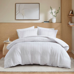 JLA Home Super Listing - Woven Logan Set Duvet Cover with Subtle Striped Texture, Brushed Microfiber Reverse, Oeko‑Tex Safe White AM12-0590
