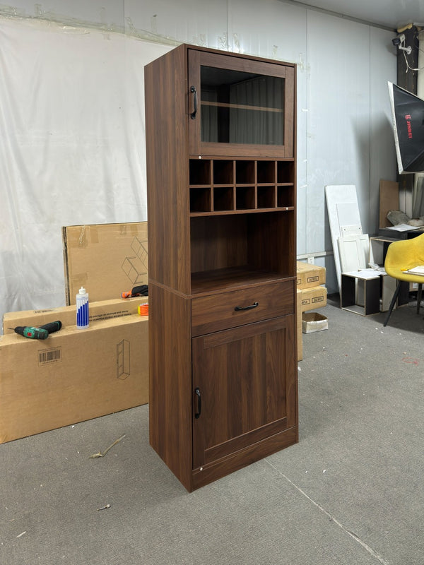 English Elm Kitchen Pantry Cabinet Tall Farmhouse Design with Glass Doors and Pull-out Shelving W331P425810