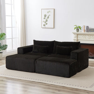 English Elm 87" Oversized Sectional Lounge Chaise - Cloud-Like Comfort In Stylish Black Corduroy With Footstools W834S00333