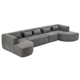 English Elm 143.7" Upholstered Sofa Free-Combined Sofa Couch With Two Chaise Lounge and Five Back Pillows For Living Room, Light Gray