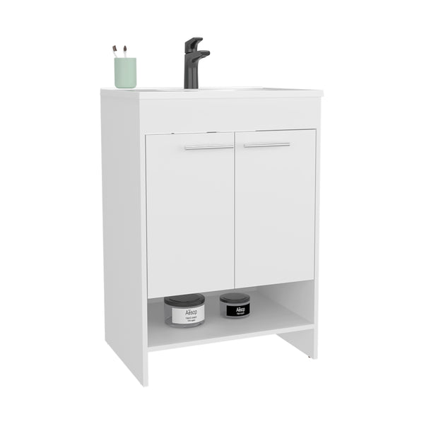 English Elm Bathroom Vanity Slim Sink Cabinet with Single Door, Engineered Wood, Space-Saving Modern Design White 37.4 L x 23.23 W x 12.6 H B097P350319