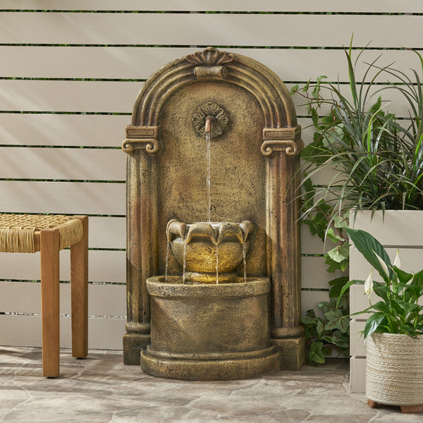 English Elm Christopher Knight Home® - 35.25" Weather-Resistant Outdoor Floor Fountain with LED Underwater Lights, Polyresin Two-Tier Elegance 71768.00LBRN