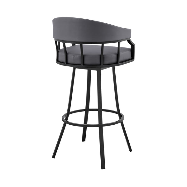 English Elm Wyden 30" Swivel Slate Gray Faux Leather Bar Stool with Matte Black Metal Frame, 360° Comfort B2736P268591