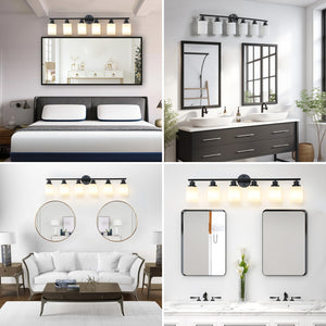English Elm 39" Modern 6-Light Vanity Wall Sconce With Frosted White Glass & Black Iron Frame For Stylish Lighting W2312P374807