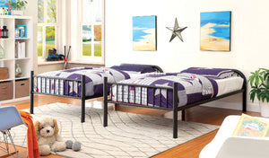English Elm Twin Industrial Metal Bunk Bed with Wood Panels and Built-In Ladder, Guarded Top, Versatile Layouts Black 77 L x 44 W x 5 H B2741P353739