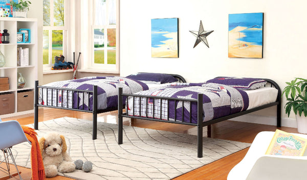 English Elm Twin Industrial Metal Bunk Bed with Wood Panels and Built-In Ladder, Guarded Top, Versatile Layouts Black 77 L x 44 W x 5 H B2741P353739