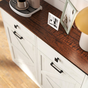 English Elm Farmhouse Barn Door Tilt-Out Trash Cabinet with Waterproof Woodgrain Top, 2 Drawers, 2x10gal Storage W2557P237960
