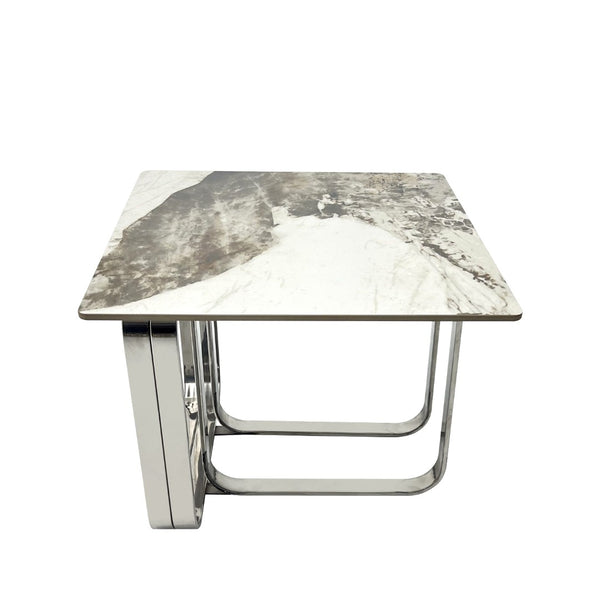 English Elm Rectangular End Table With Sintered Stone Top & Sleek Silver Frame For Modern Living Spaces W2978S00019-GIGA