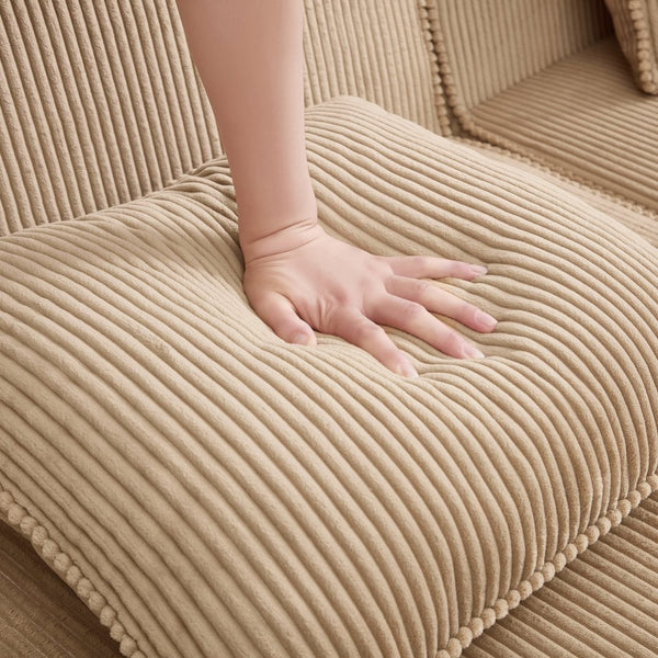 English Elm Martha Armless Corduroy Sofa Deep Seat Lounge Design with Cloud Comfort Pillows Camel W3041P353166