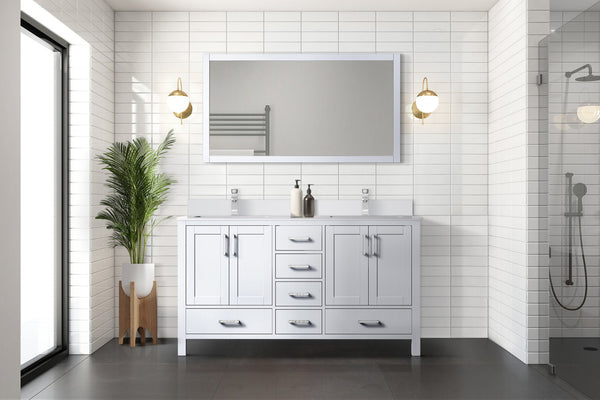 English Elm White Double Bath Vanity 60-inch W x 22-inch D with White Quartz Top, Solid Wood, Soft-Close Drawers B2731P258873