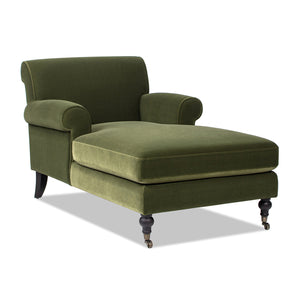 English Elm Jennifer Taylor Home - Alana Velvet Chaise Lounge Chair Olive Green — Bench-Made Hardwood Frame, Medium-Firm Foam Comfort B2719P265596