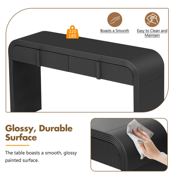 English Elm TREXM Modern Console Table with Rounded Silhouette, Fluted Drawers, Sturdy 220lb Top for Entryway Black N715P196580B