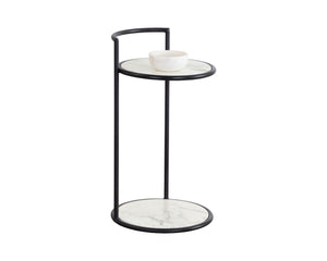 Sunpan Parga End Table - Curved Minimalist Design with Unique Concrete Finish for Elegant Living Spaces Black / Marble Look