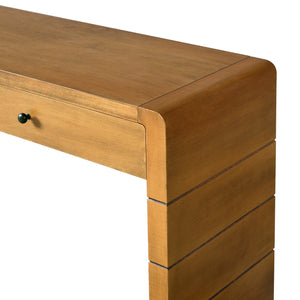 English Elm TREXM Curved Console Table with Storage and 2 Drawers – Farmhouse Rustic Entryway Organizer, 56" Natural N715P244723D