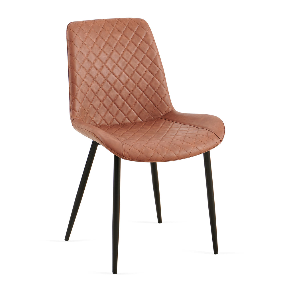 English Elm Brown Leathaire Dining Chairs Set of 2 — Mid-Century Armless Upholstered Side Chairs with Metal Legs, Sleek Stylish Comfort for Kitchen & Dining (26.58x21.26x24.81) W1164P225828