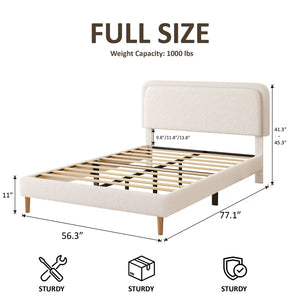 English Elm Full Size Velvet Tufted Platform Bed Adjustable Headboard Steel Slat Base Easy Assembly Beige W5239P502749