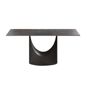 English Elm 63" Modern Artificial Stone Dining Table With Black Iron Legs - Seats 6-8, Stylish & Durable Design W1535S00561