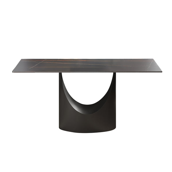 English Elm 63" Modern Artificial Stone Dining Table With Black Iron Legs - Seats 6-8, Stylish & Durable Design W1535S00561