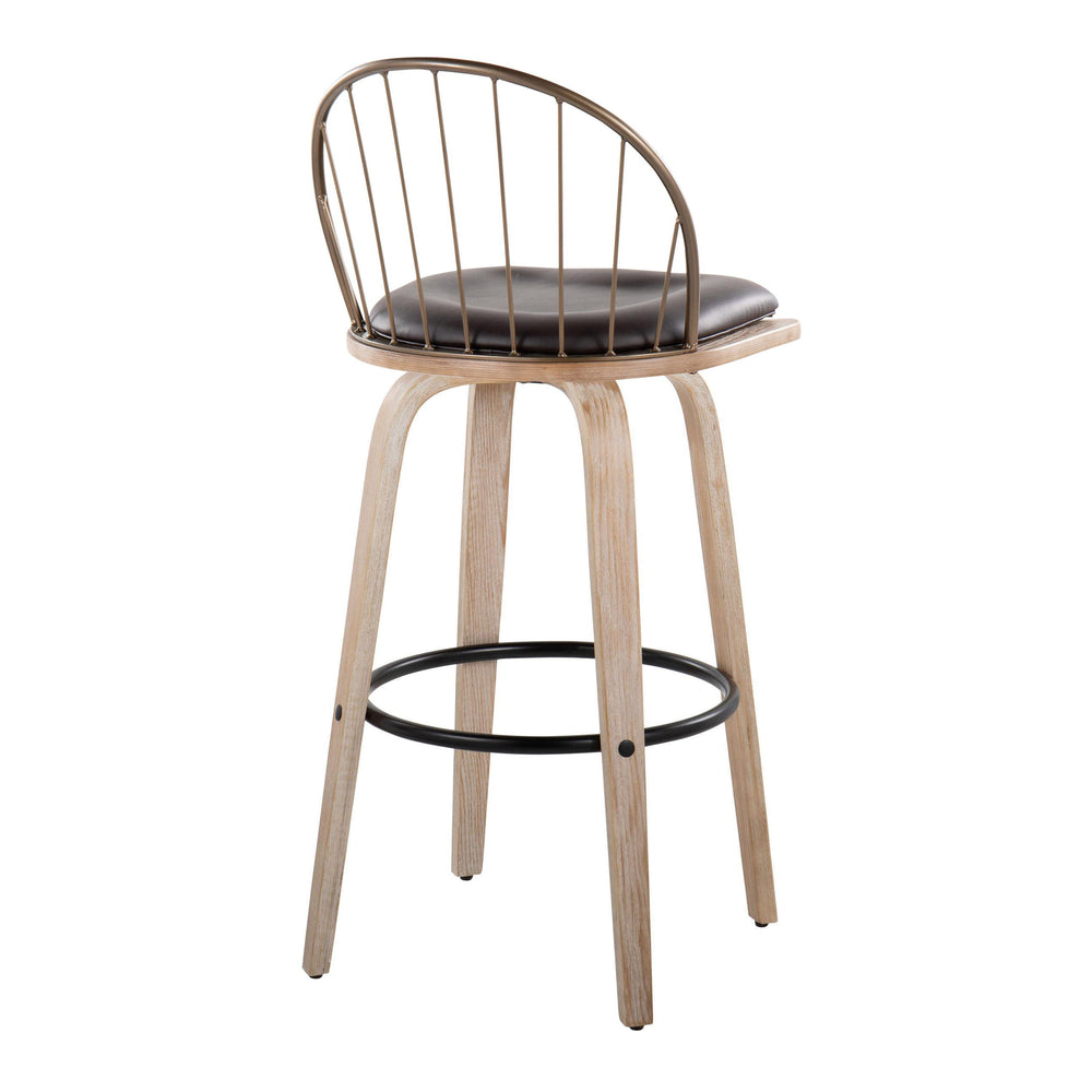 English Elm Riley 30" Industrial Farmhouse Barstool Set of 2 – White Washed Wood, Swivel, Removable Faux Leather Cushion B202S01097