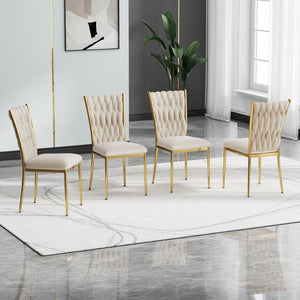 English Elm Modern Velvet Upholstered Dining Chairs with Gold Metal Legs Elegant Set of Two Beige W210P309922