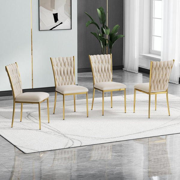 English Elm Modern Velvet Upholstered Dining Chairs with Gold Metal Legs Elegant Set of Two Beige W210P309922
