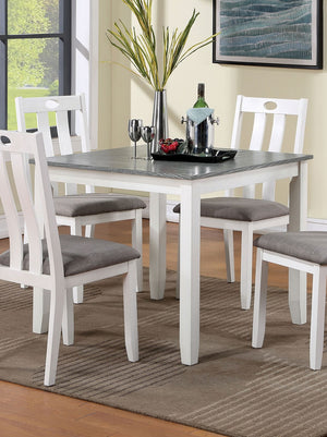 English Elm Modern White 5pc Dining Set with Gray Linen-Like Cushions, Two-Tone Solid Wood Table & Chairs, Transitional Design B011P230001