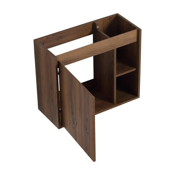 English Elm 24'' Wall-Mounted Bathroom Vanity with White Ceramic Sink, Soft-Close Door, Open Shelves, Moisture-Resistant Finish W999P263406