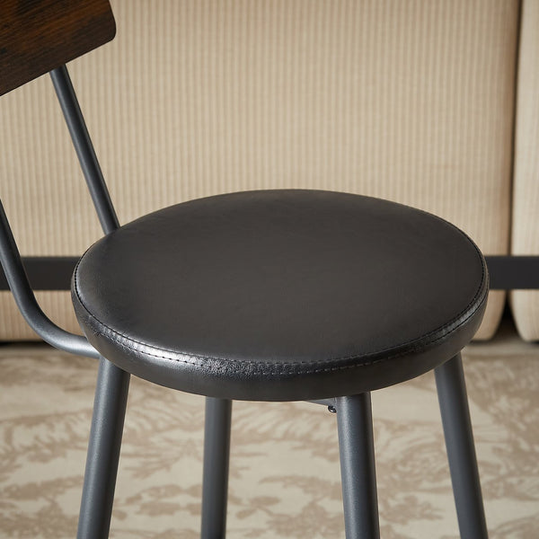 English Elm Pub Industrial Style 7-Piece High Dining Set with Steel Frame, PU Padded Bar Chairs, Adjustable Feet Rustic Brown W1668P193691